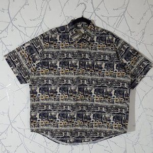 Crossings Abstract Floral Geometric Printed Button Front Short Sleeve Shirt